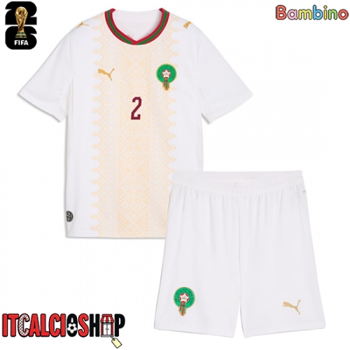 Marocco Achraf Hakimi #2 Seconda Maglia Bambino Mondiali 2026 Manica Corta (+ Pantaloni corti)
